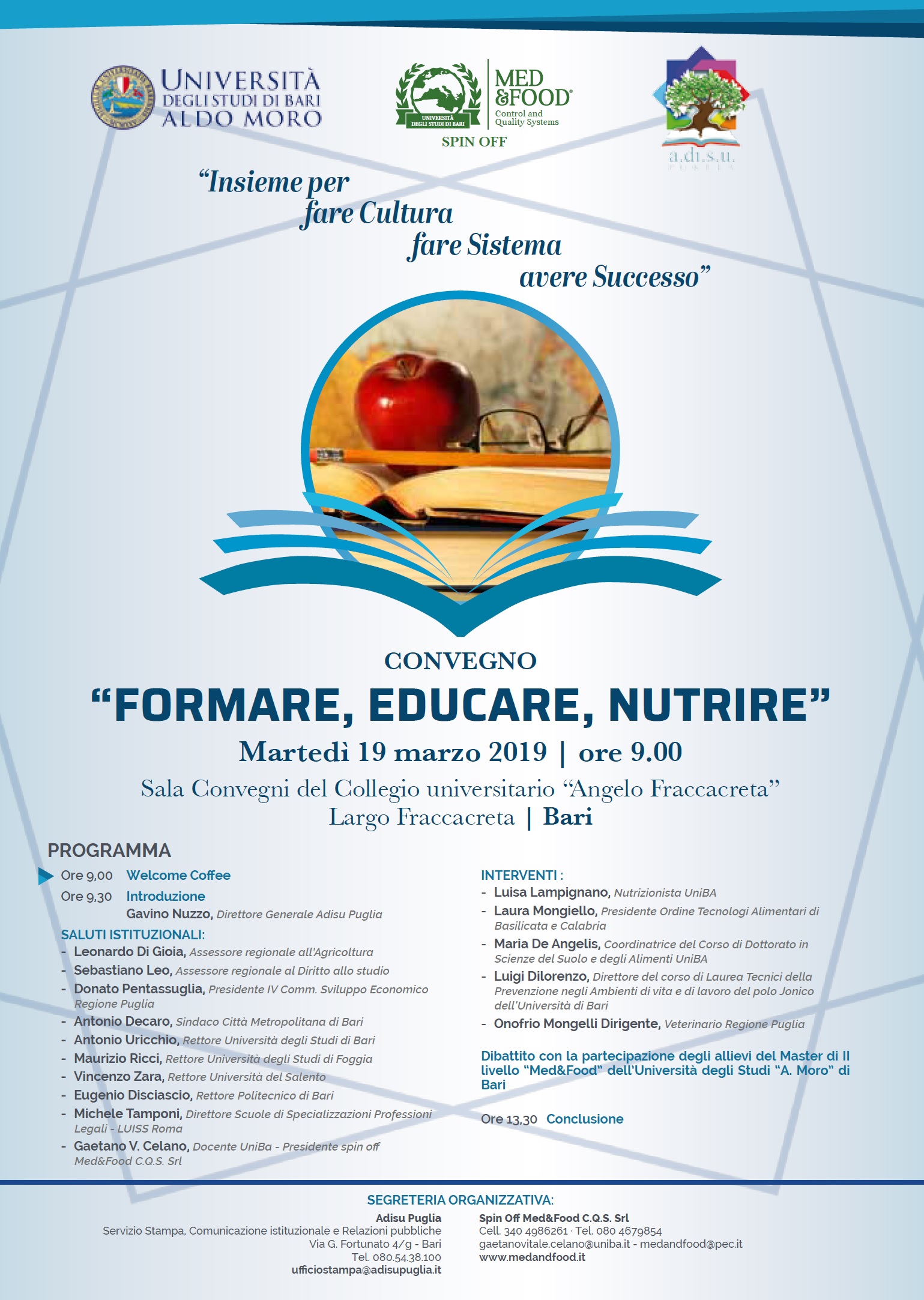 Convegno “Formare, Educare, Nutrire” – Bari 19 marzo 2019